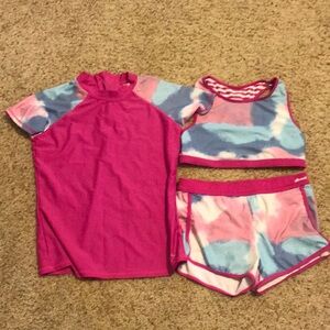 Eddie Bauer Youth Swim Set Girls Reversible 3 piece L 14/16 mix & match VGUC